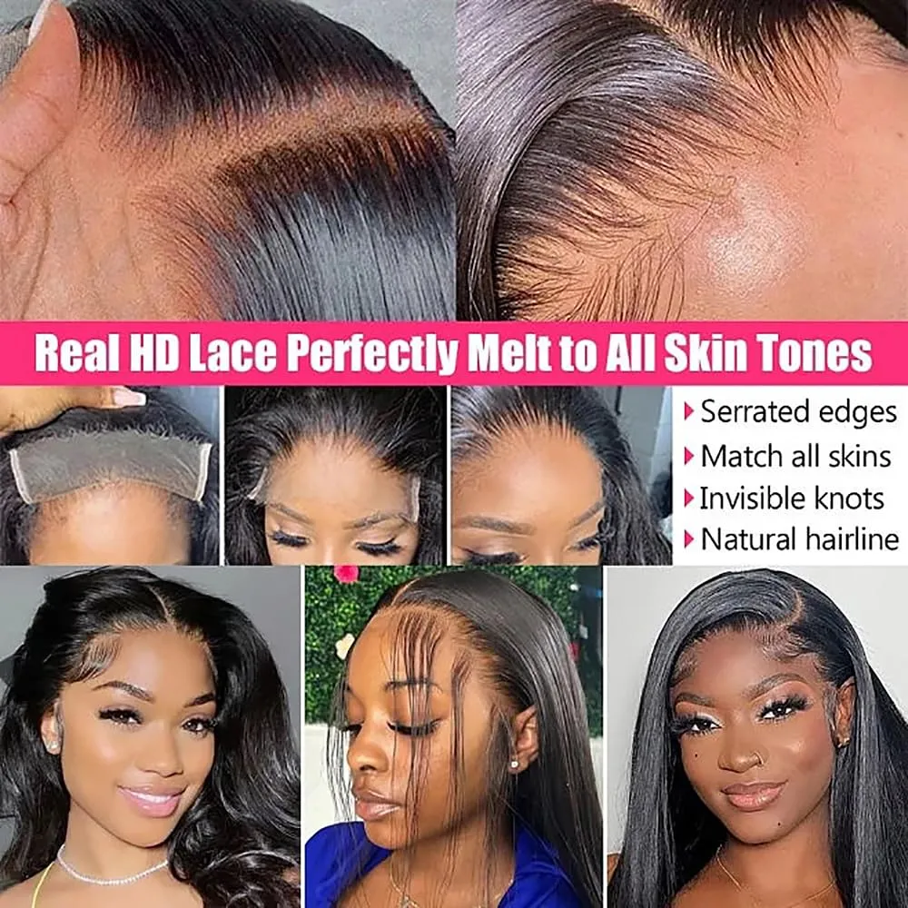 4X4 Straight HD Lace Closure Human Hair Extensions 12A Brazilian Virgin Remy 100% Unprocessed Human Hair Frontal Free Part Closure Only Pre Plucked With Baby Hair Natural Black 14 Inch