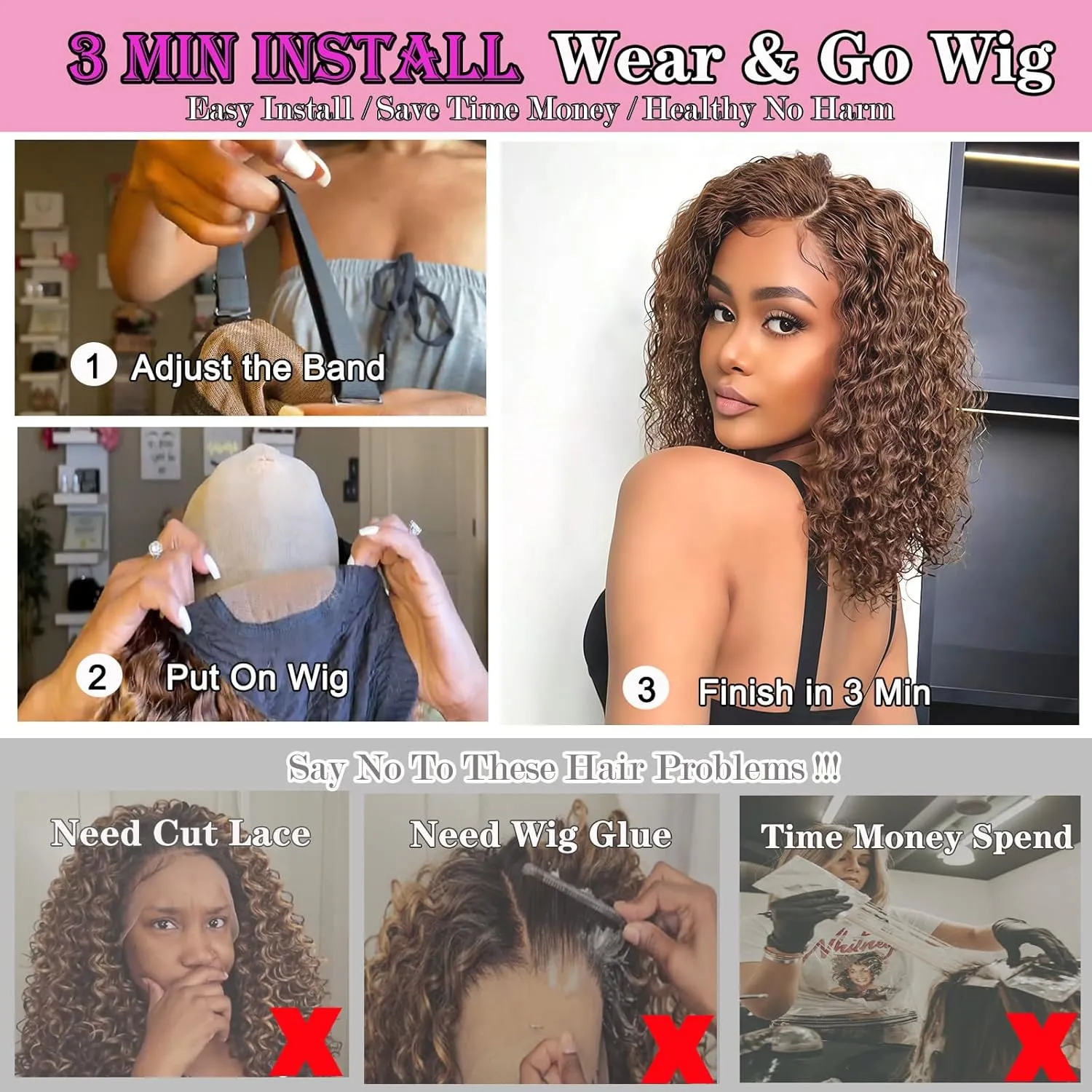 5×5 Closure Bob Wig Human Hair Glueless Wigs Human Hair Pre Plucked Pre Cut Short Curly Wig Water Wave Middle Part 4# Chocolate Brown for Women Wigs for Black Women 12Inch