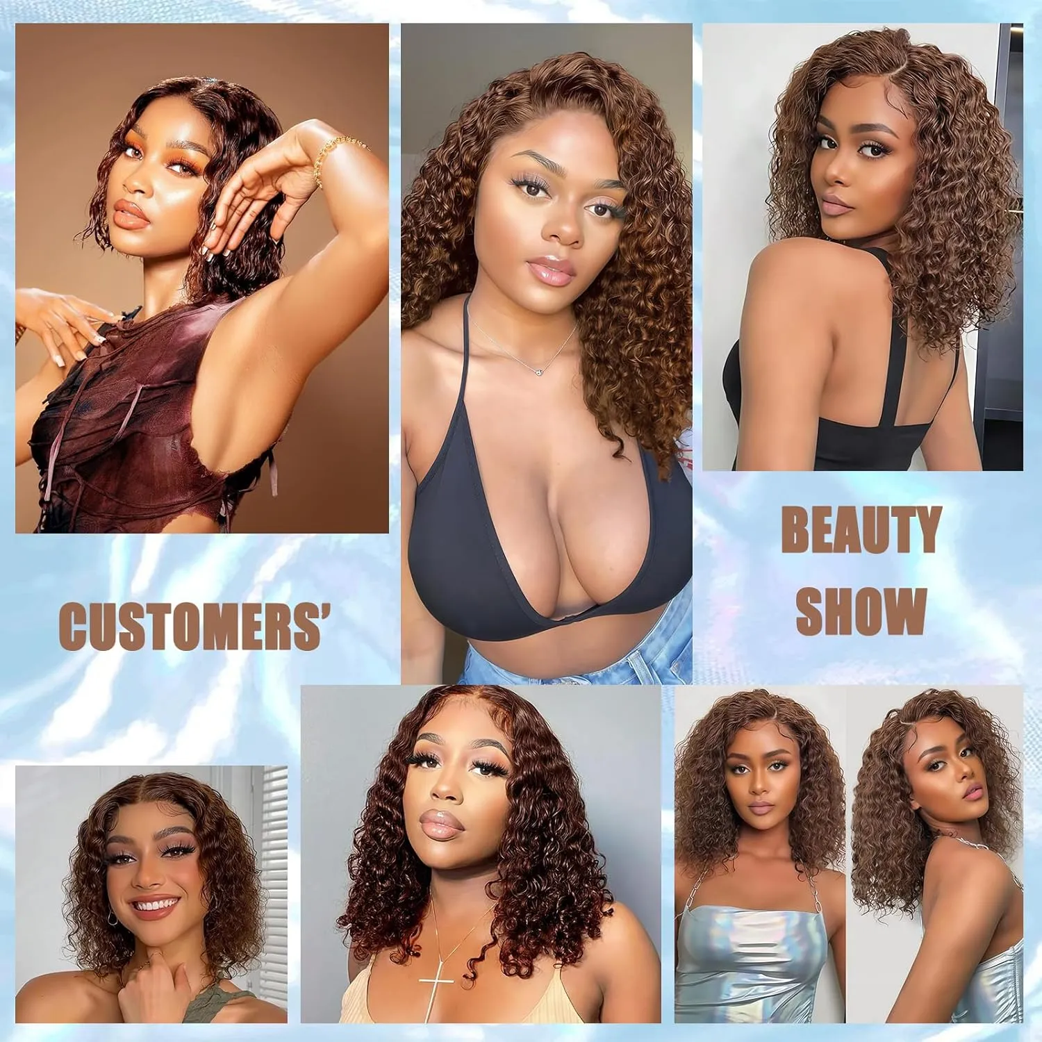 5×5 Closure Bob Wig Human Hair Glueless Wigs Human Hair Pre Plucked Pre Cut Short Curly Wig Water Wave Middle Part 4# Chocolate Brown for Women Wigs for Black Women 12Inch