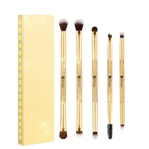 5Pcs Eyeshadow Brush Set Golden Duo End Eye Makeup Brushes Travel Concealer Eyebrow Eyelash Eye Liners Blending Brushes
