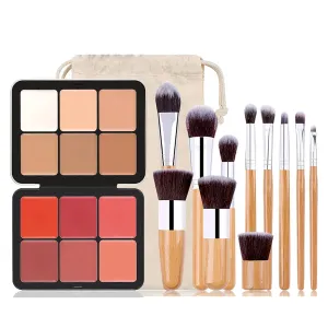 6 Colors Cream Blush & Concealer Contour Palette, Carla Secret Makeup Palette with 11 Pcs Makeup Brush Set, Long Wearing Blendable Full Coverage Foundation
