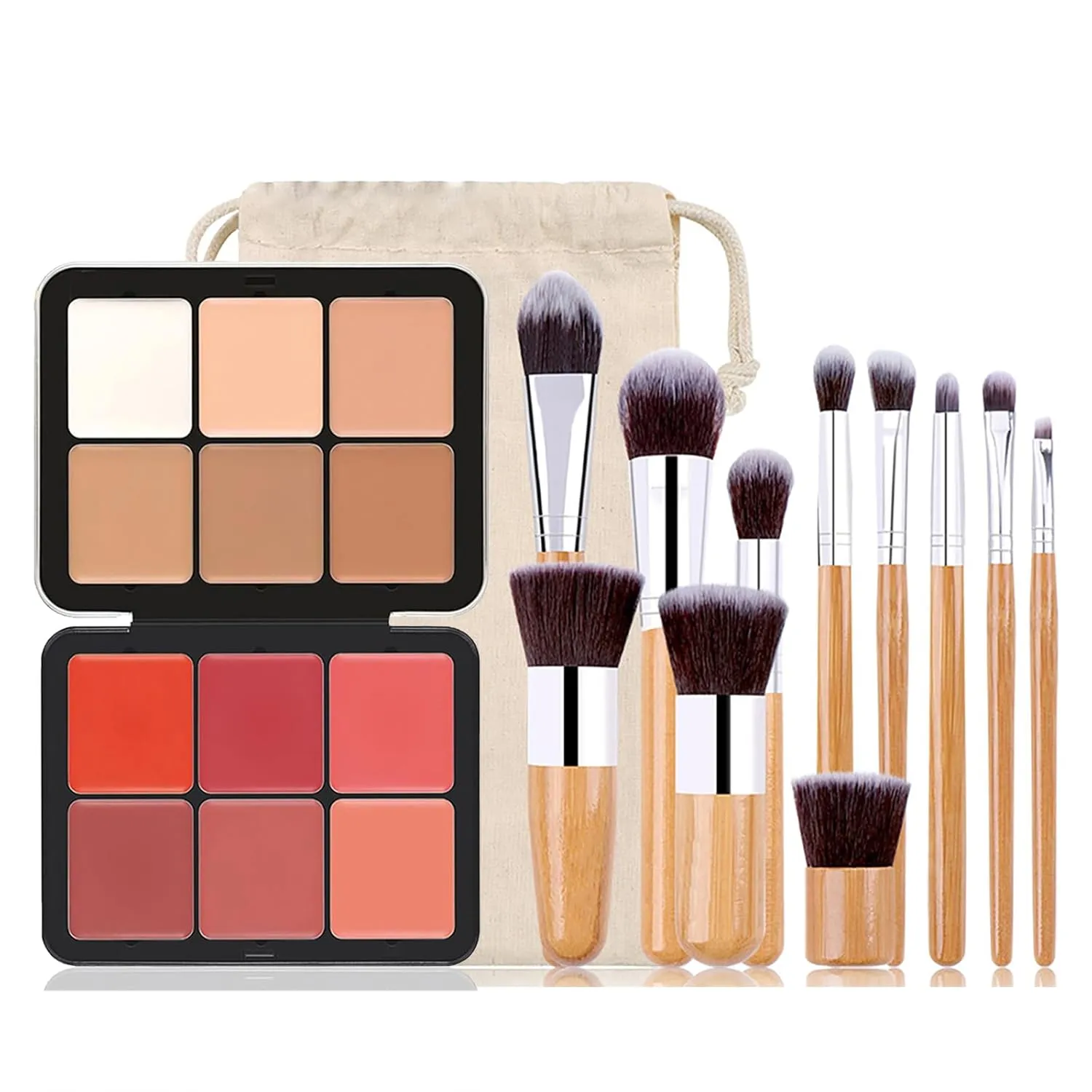 6 Colors Cream Blush & Concealer Contour Palette, Carla Secret Makeup Palette with 11 Pcs Makeup Brush Set, Long Wearing Blendable Full Coverage Foundation