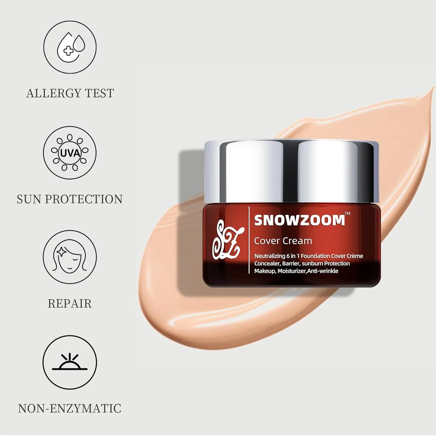 6 in 1Foundation Cream Medium/Light Spectrum by Snowzoom-Protecting from Sun with SPF50; for Gym, Sports, Dancing (LIGHT BEIGE- For medium skin tone, 1.23 oz/ 35 g)