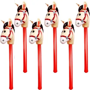 6 Pcs 40 Inch Brown Inflatable Stick Horse Colorful Horse Head Stick Balloon Horse Birthday Party Supplies Pony Stick for Christmas Horse Themed Party Decorations Costume Stick