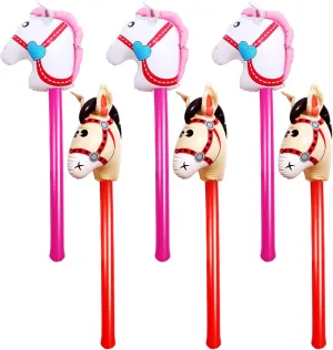6 Pcs 40 Inch Inflatable Stick Horse Colorful Horse Head Stick Balloon Horse Birthday Party Supplies Pony Stick for Christmas Horse Themed Party Decorations Costume Stick