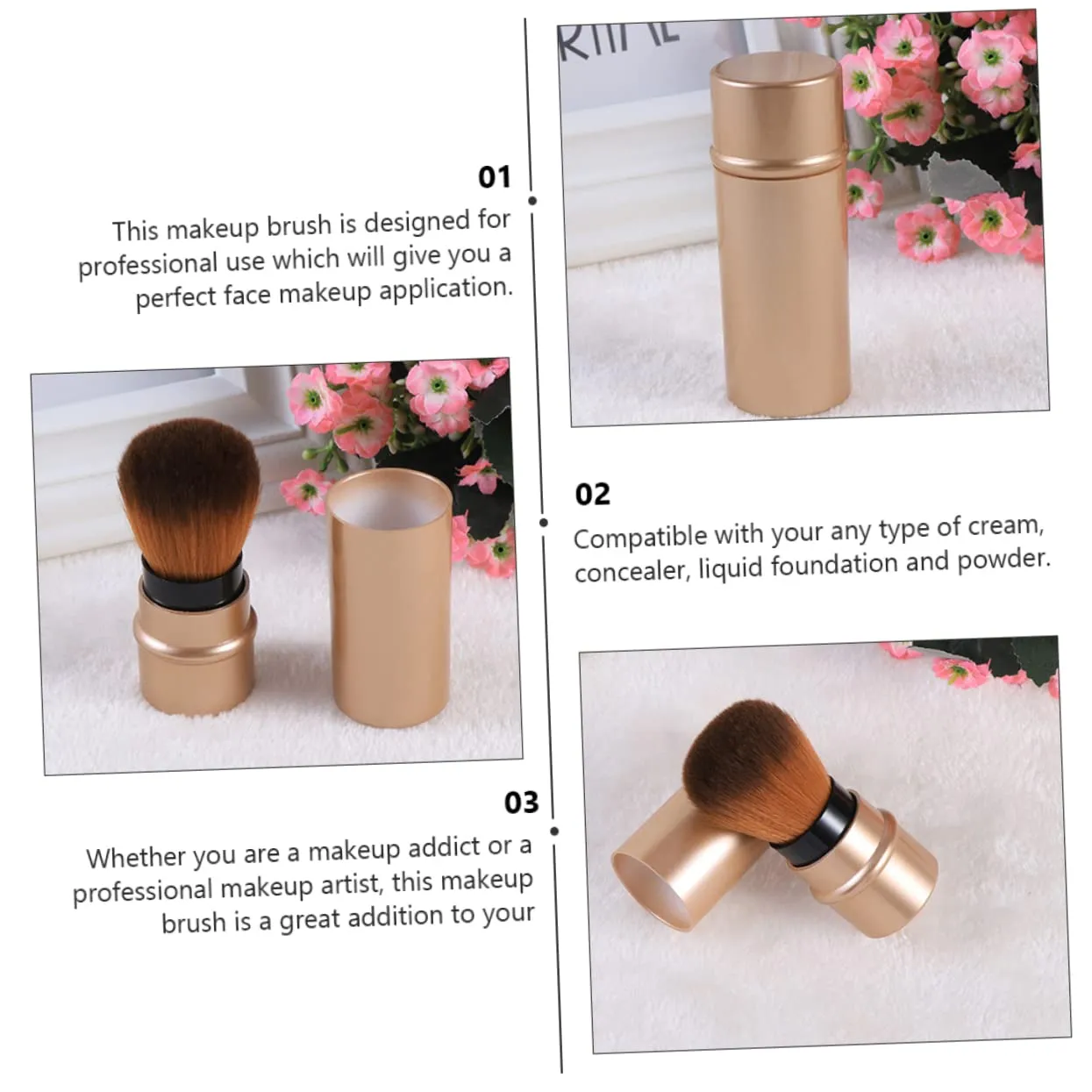 6pcs Portable Retractable Makeup Brush Travel Cosmetic Tools for Foundation Application No Shedding Material for Professionals and Personal Use Great for Holidays