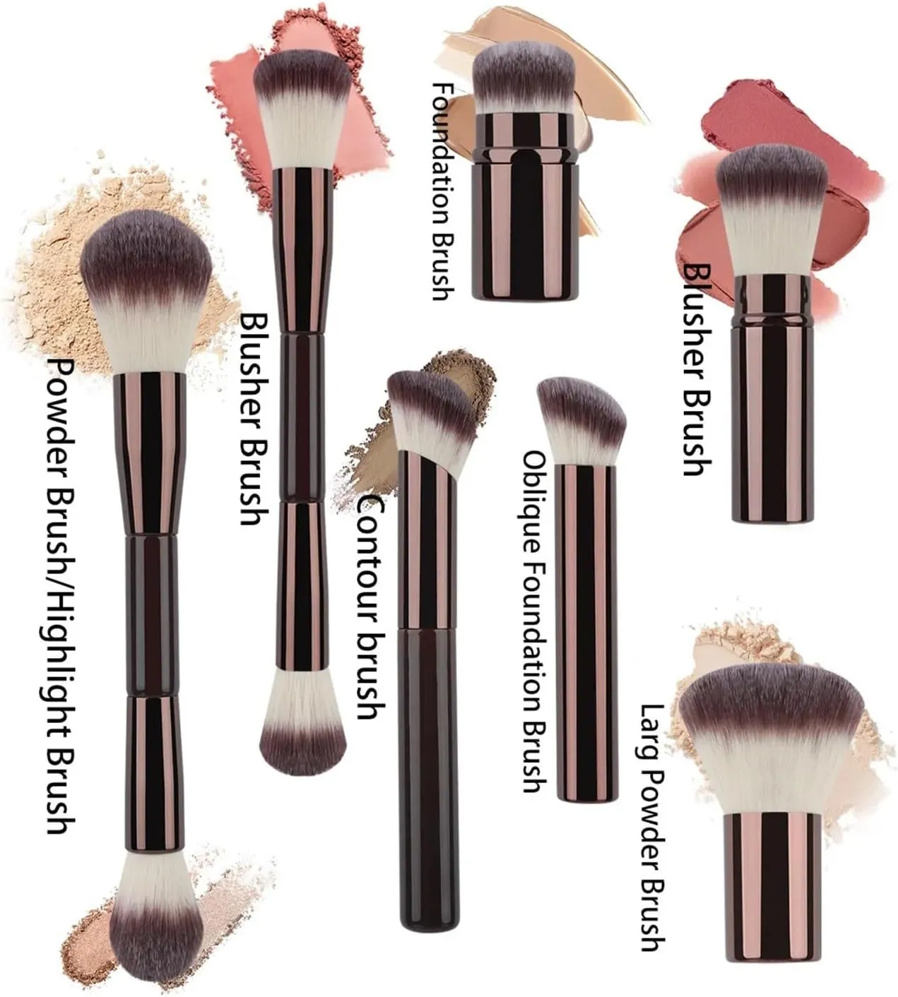 7-13pcs Makeup Brushes Set Double Head Loose Powder Blush Foundation Telescopic Grooming Brush Professional Cosmetic Tools(Black)