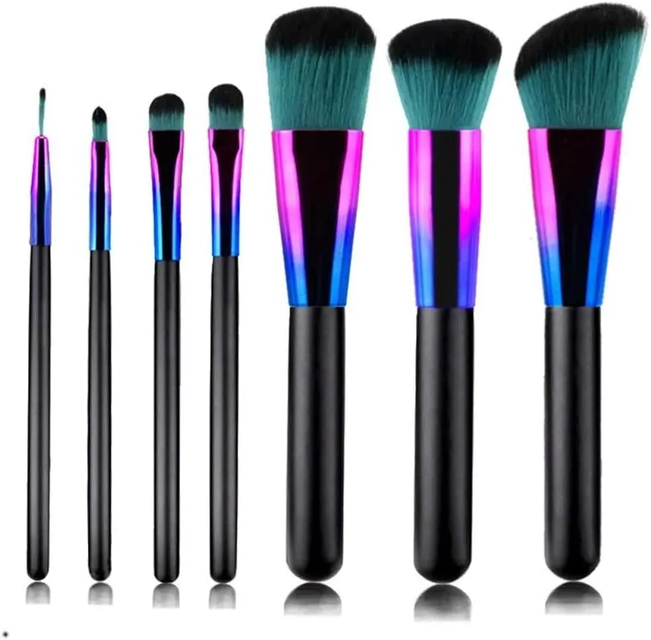 7 Colorful Makeup Brushes Set Gradient Blue Wooden Handle Beauty Makeup Brush Set Eyeshadow Brush