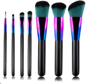 7 Colorful Makeup Brushes Set Gradient Blue Wooden Handle Beauty Makeup Brush Set Eyeshadow Brush