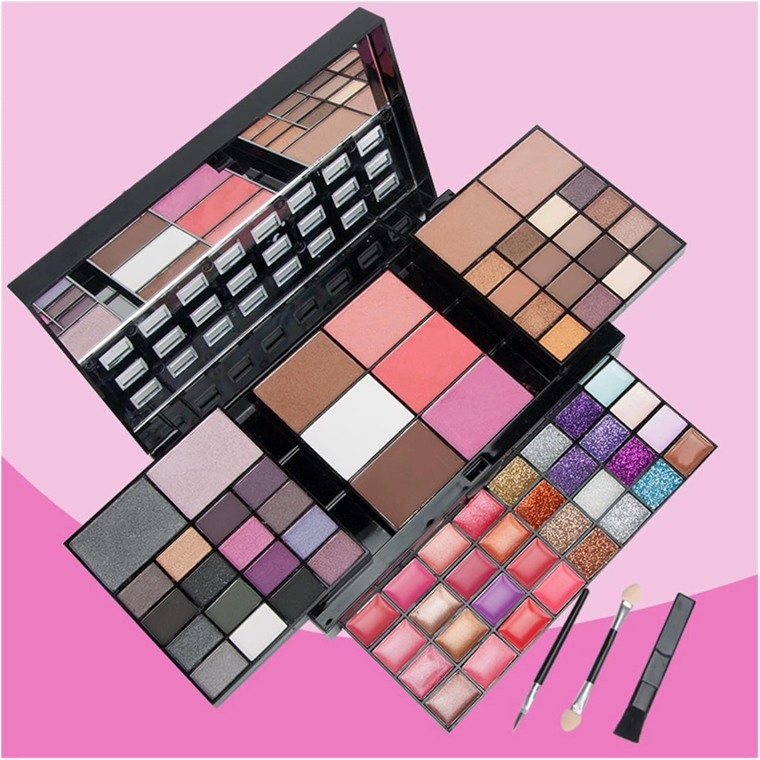 74 Colors Eye Shadow Lip Gloss Blush Highlight Glitter Sequin Makeup Combo Set