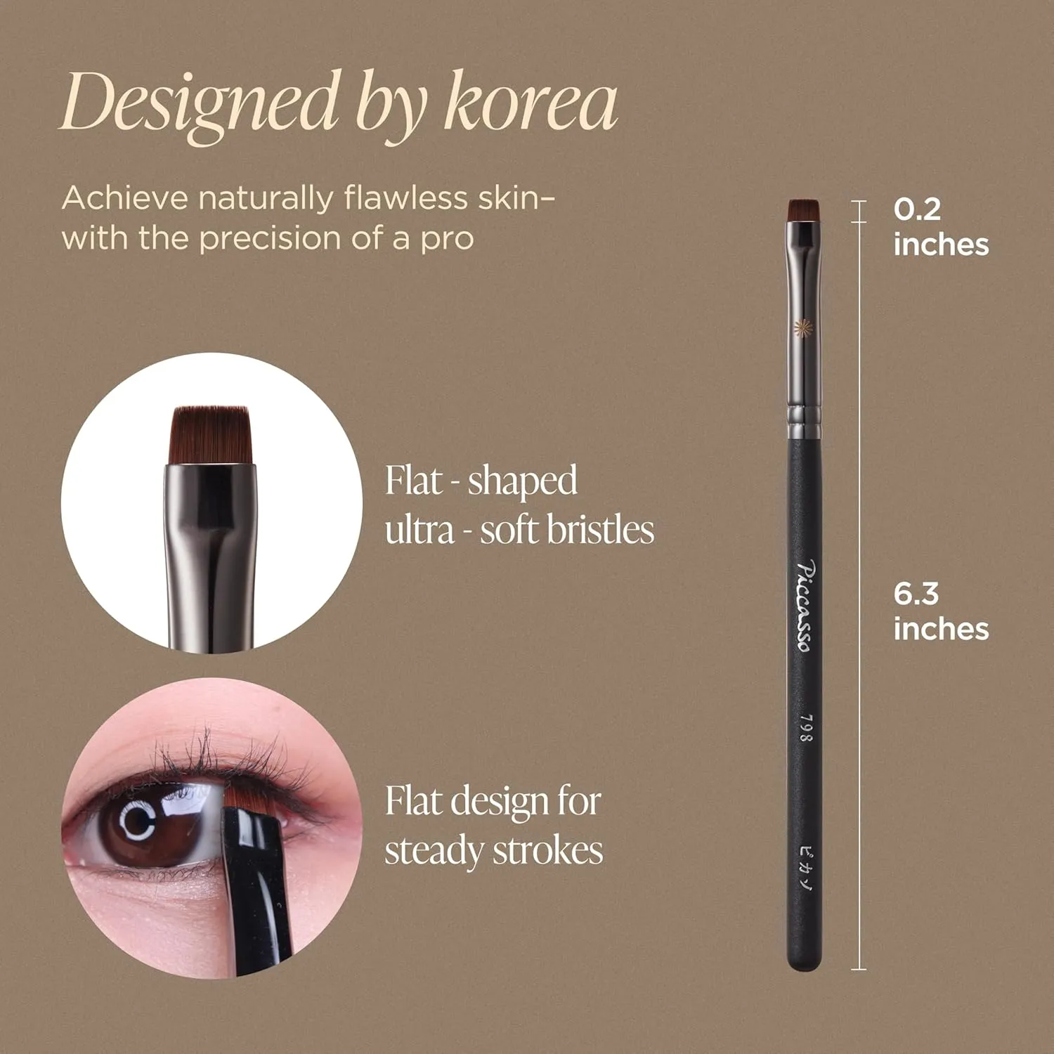 798 Flat Eyeliner Brush – Professional for Precision Application, Includes Eye Makeup Brushes, Facial Brush, and Eyebrow Brush, Soft Bristles for Gel or Cream Eyeliner, K-Beauty