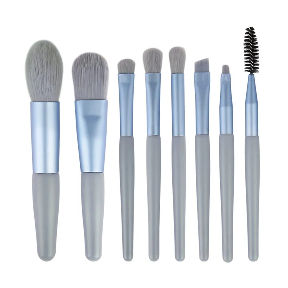 8 Pack Travel Portable Eyelash Lip Concealer Blush Makeup Brush Set (Color : 8pc Blue without bag)