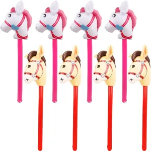 8 Pieces 40 Inch Inflatable Stick Horse Inflatable Cowboy Cowgirl Pony Horse head Stick Balloon for Christmas Birthday Baby Shower Cowboy Theme Party Supplies, Pink Brown
