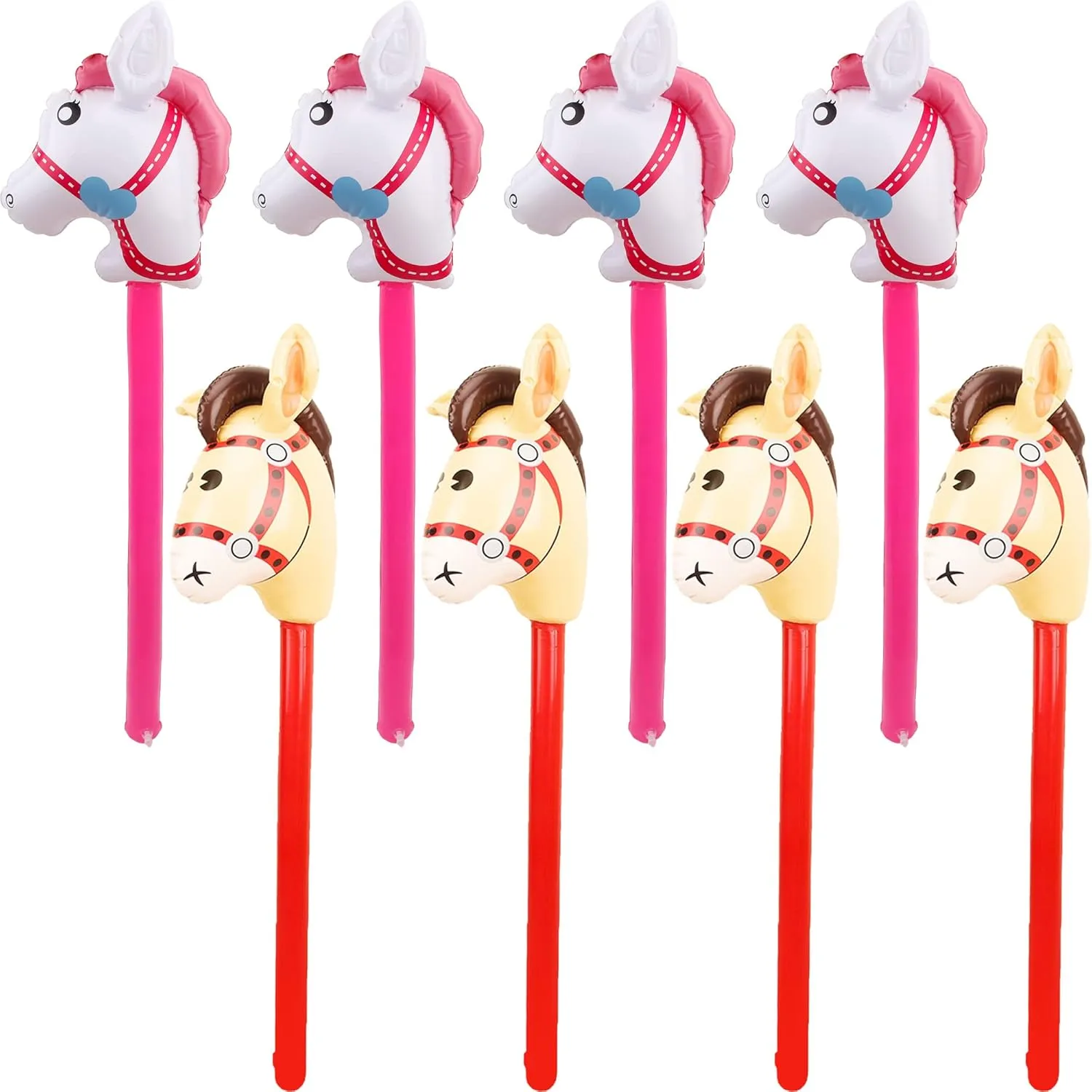 8 Pieces 40 Inch Inflatable Stick Horse Inflatable Cowboy Cowgirl Pony Horse head Stick Balloon for Christmas Birthday Baby Shower Cowboy Theme Party Supplies, Pink Brown