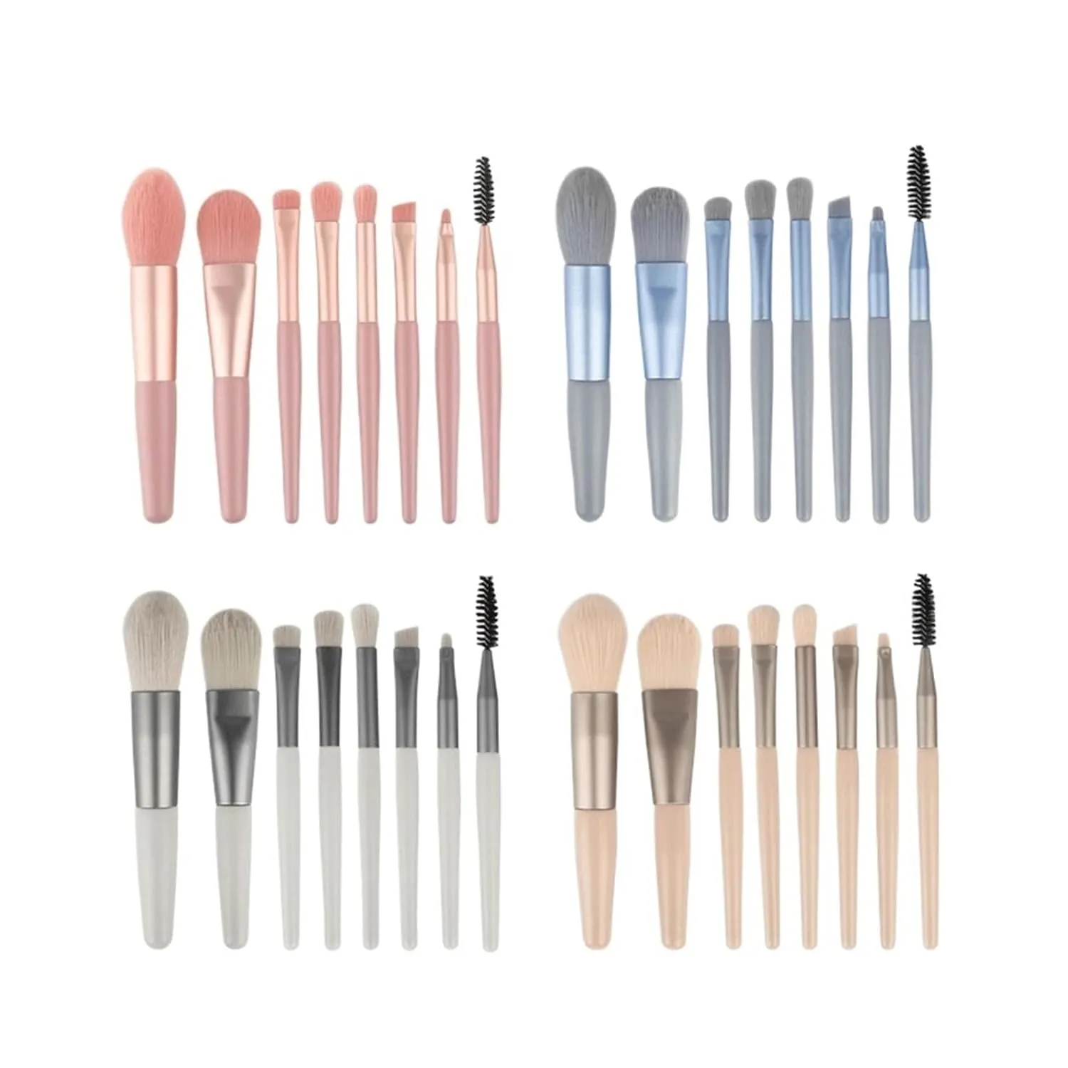8Pcs Travel Makeup Brush Set Eyeshadow Foundation Brush Portable Blusher Blending Concealer Cosmetic Brushes Beauty Make Up Tool(Blue-OPP bag)