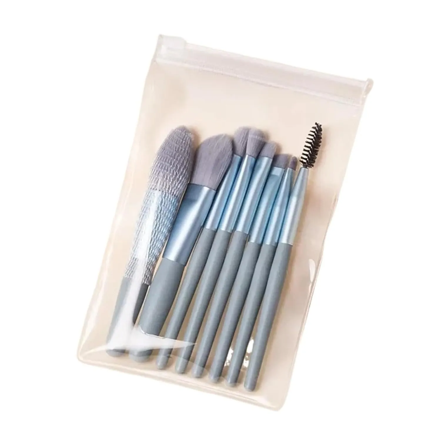 8Pcs Travel Makeup Brush Set Eyeshadow Foundation Brush Portable Blusher Blending Concealer Cosmetic Brushes Beauty Make Up Tool(Blue-OPP bag)
