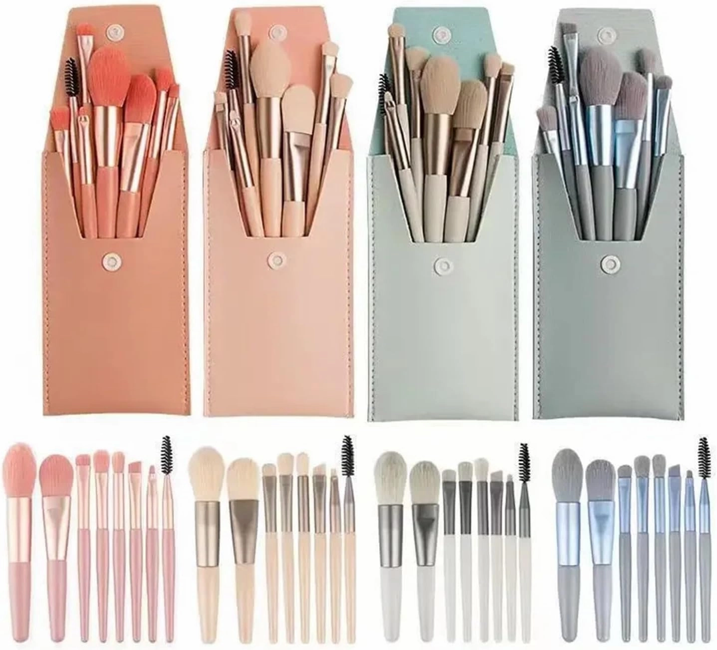 8Pcs Professional Makeup Brushes Set Cosmetic Powder Eye Shadow Foundation Blush Blending Concealer Beauty Make Up Tool Brushes(Green with Bag)