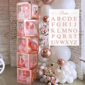96 PC Bridal Shower Decorations Balloon Boxes Rose Gold - Transparent Block with BRIDE TO BE   GROOM   A - Z Letters and 40 Balloons- Engagement Bachelorette Parties Weddings Centerpieces Photo Booth