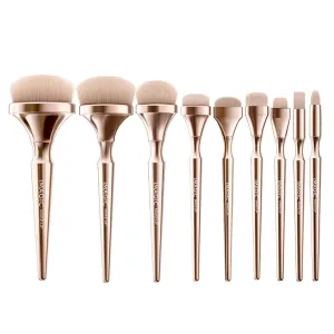9Pcs Makeup Brushes Set Professional Blusher Liquid Blending Nose Stippling Brush Golden Beauty Tools