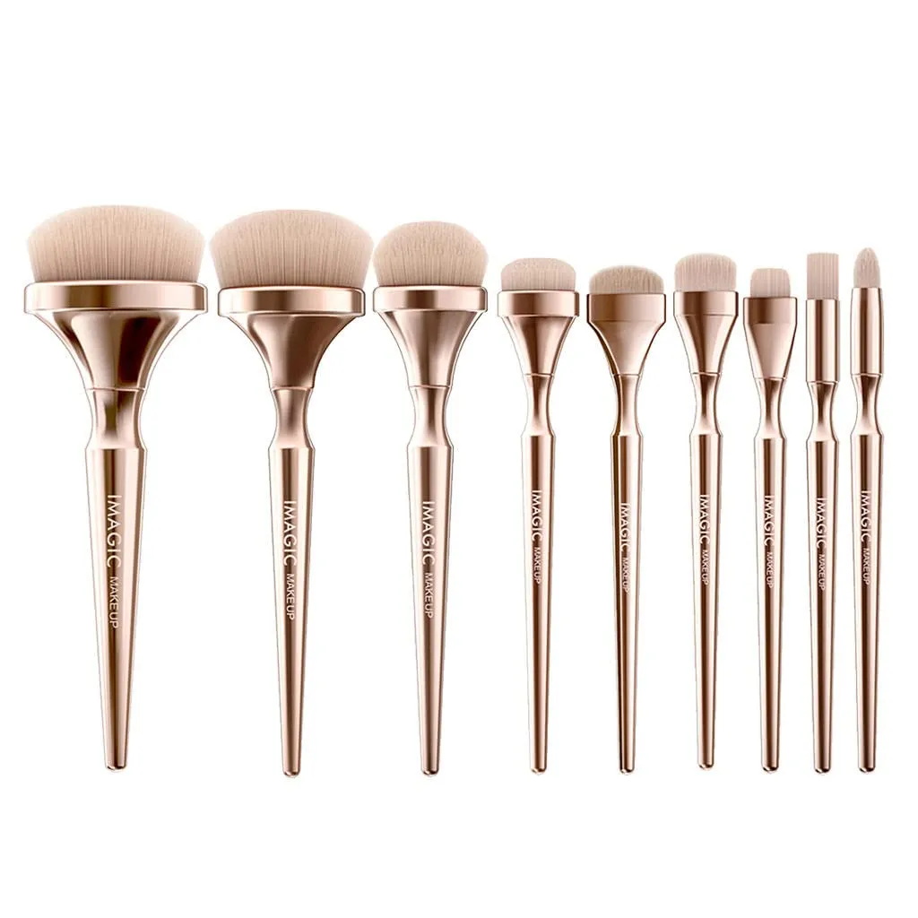 9Pcs Makeup Brushes Set Professional Blusher Liquid Blending Nose Stippling Brush Golden Beauty Tools