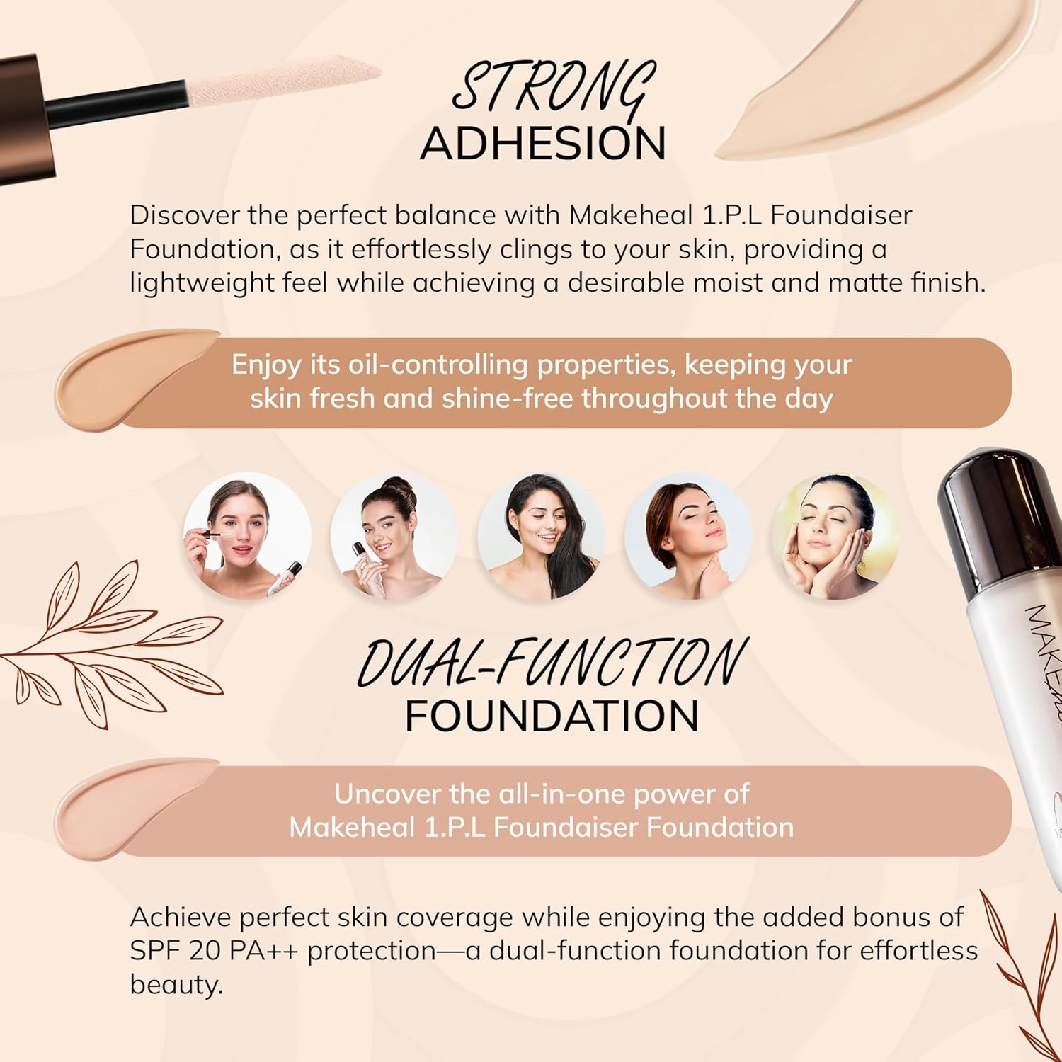 [Makeheal] 1.P.L Foundaiser Foundation SPF 20 PA  , 24 Hours Power-Lasting Coverage, Large Wand Applicator, Dual-Function Foundation, Perfect Blemish Coverage, Korean Beauty (0.98oz) (21C - Peony)