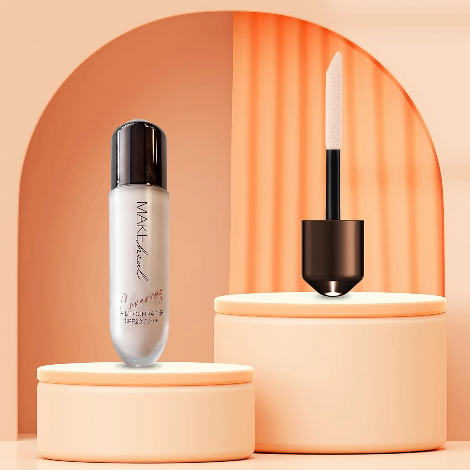 [Makeheal] 1.P.L Foundaiser Foundation SPF 20 PA  , 24 Hours Power-Lasting Coverage, Large Wand Applicator, Dual-Function Foundation, Perfect Blemish Coverage, Korean Beauty (0.98oz) (21C - Peony)