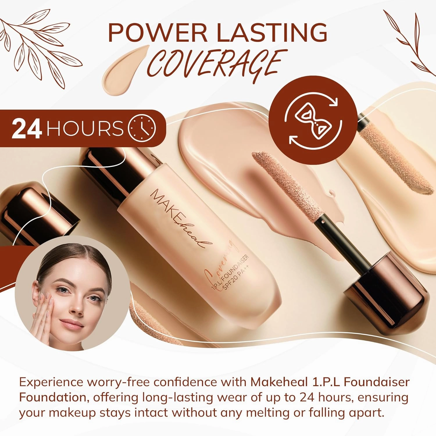 [Makeheal] 1.P.L Foundaiser Foundation SPF 20 PA  , 24 Hours Power-Lasting Coverage, Large Wand Applicator, Dual-Function Foundation, Perfect Blemish Coverage, Korean Beauty (0.98oz) (21C - Peony)