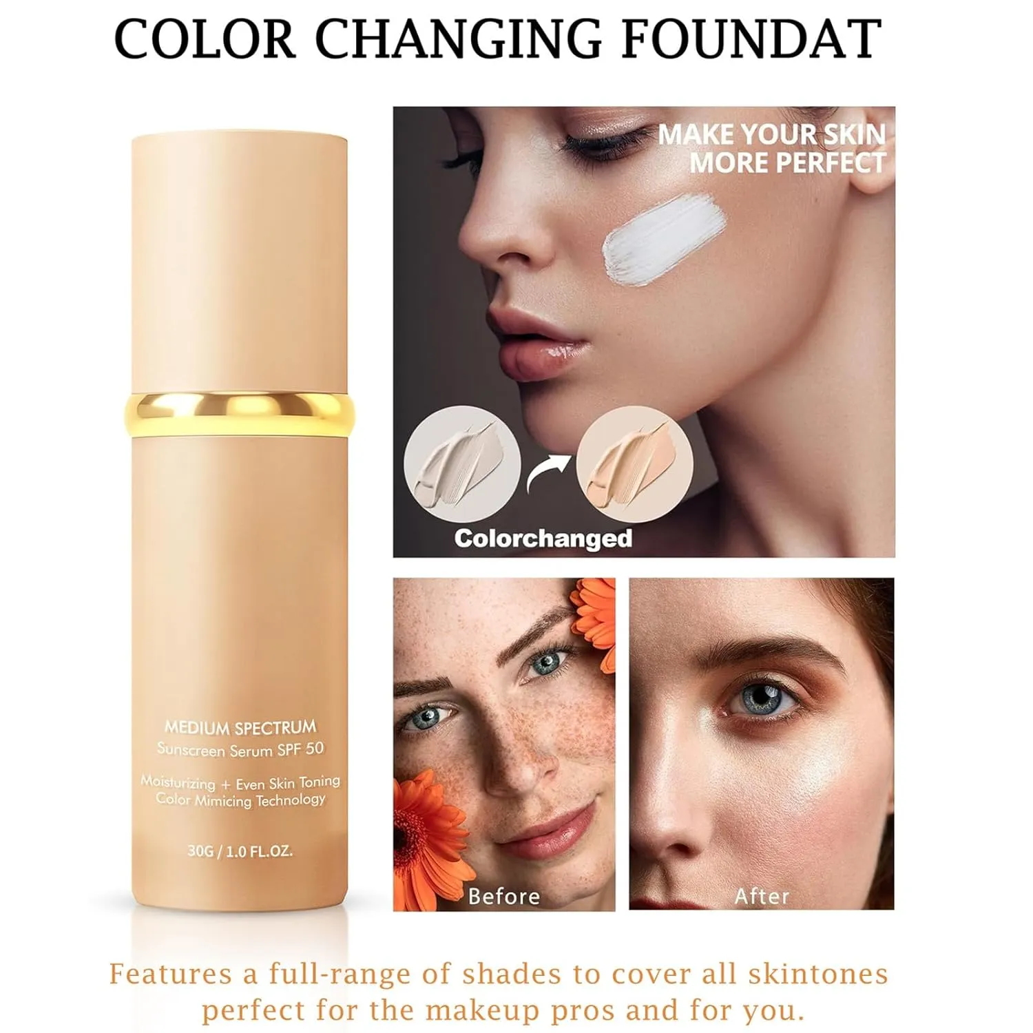 Achieve Flawless Skin - Foundation 4 in1, Natural Long-Lasting Moisturizing Concealer Foundation, Moisturizing Oil Control for All Skin (2 pcs, 30g per bottle)