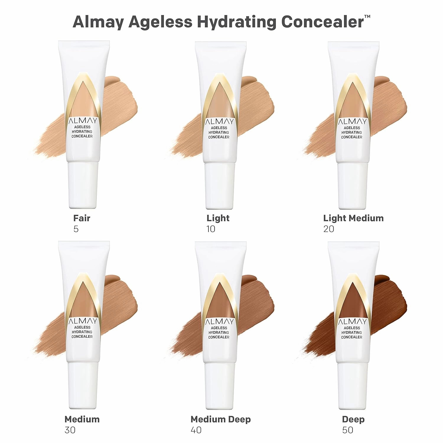 Almay Anti-Aging Concealer, Face Makeup with Hyaluronic Acid, Niacinamide, Vitamin C & E, Hypoallergenic, Fragrance Free, 040 Medium Deep, 0.37 Fl Oz (Pack of 2)