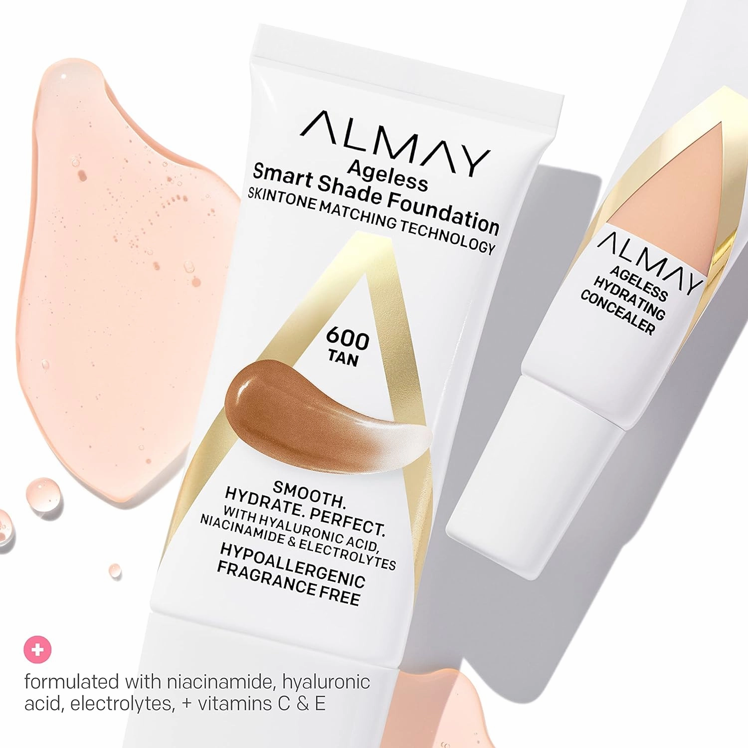 Almay Anti-Aging Concealer, Face Makeup with Hyaluronic Acid, Niacinamide, Vitamin C & E, Hypoallergenic, Fragrance Free, 040 Medium Deep, 0.37 Fl Oz (Pack of 2)