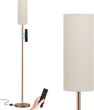 Ambimall 64'' Floor Lamps for Living Room with Remote Control and Stepless Dimmable Colors Temperature & Brightness, 9W Bulb Included(Beige Lampshade & Brown Pole)