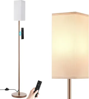 Ambimall Remote Control Floor Lamp, Stepless Dimmable, 64 Inches Tall, Include 9W Bulb, Standing Lamp for Living Room Bedroom Office (White & Brown)