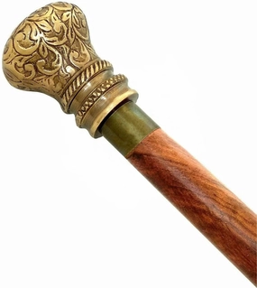 Antique Brass Designer Knob Head Walking Cane - 36" Brown Vintage Handmade Wooden Walking Stick Cane - Designer Adjustable Length Solid Brass Crow Walking Cane For Men, Women, Elderly People.