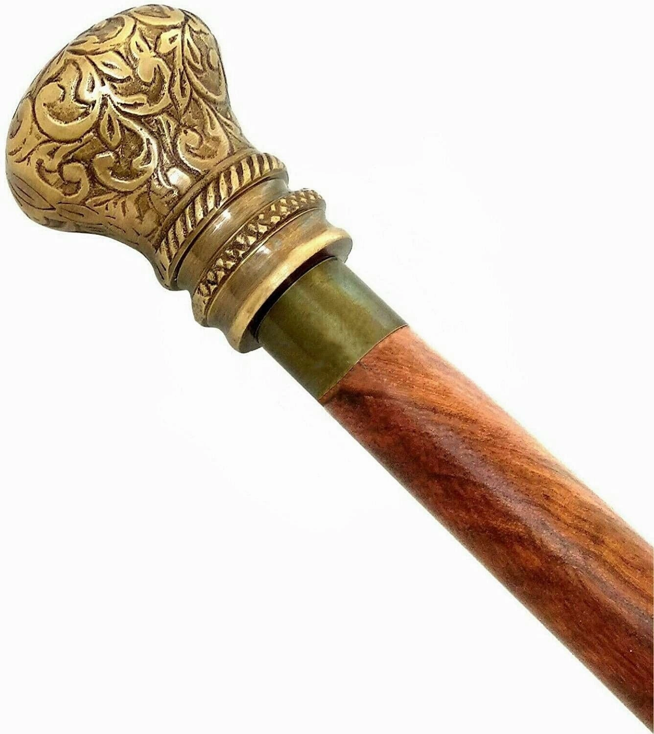 Antique Brass Designer Knob Head Walking Cane - 36" Brown Vintage Handmade Wooden Walking Stick Cane - Designer Adjustable Length Solid Brass Crow Walking Cane For Men, Women, Elderly People.