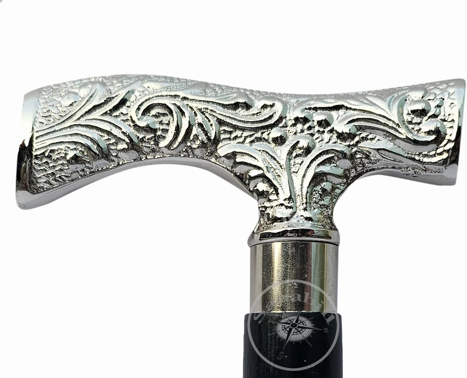 Antique Brass Walking Stick Deluxe Cane Beautiful Silver Handle for Men and Women Gift