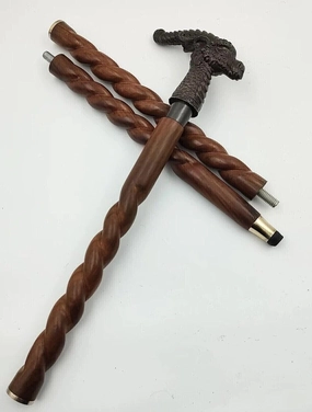 Antique Dragon Head Walking Stick/Cane - Wooden Brown Walking Cane With Brass Handle - Vintage Designer Foldable Premium Wood Walking Stick For Senior/Men/Women.