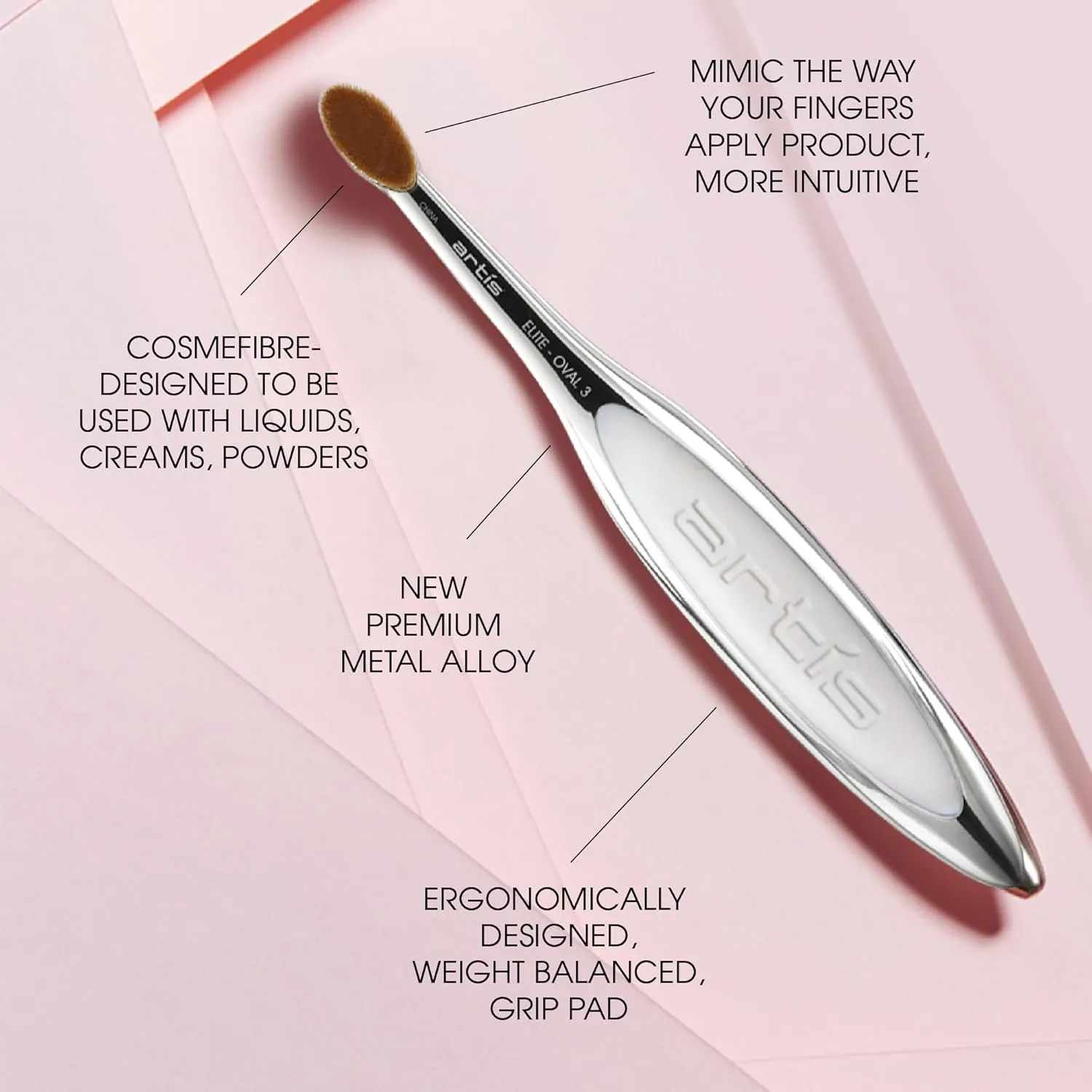 Artis Elite Oval 3 Brush Oval Makeup Brush Luxury Synthetic Cosmefibre Brus Ideal For Eye Cream, Concealer, Highlight Use With Liquids, Powders, and Creams Creates Airbrush Finish