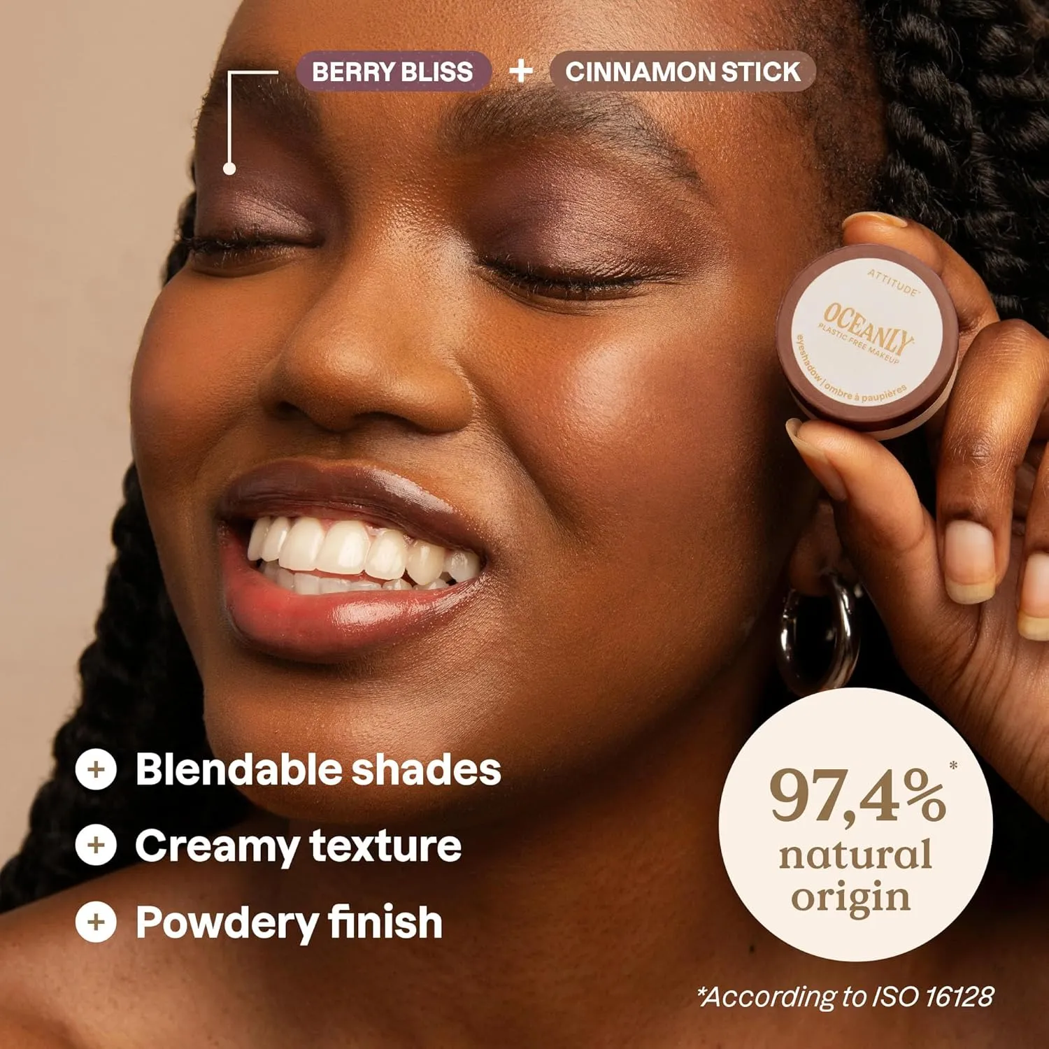 ATTITUDE Oceanly Eyeshadow, EWG Verified, Single Shimmer Cream Eyeshadow, Plastic-Free, Vegan Beauty and Makeup, Cinnamon Stick, 0.16 Fl Oz
