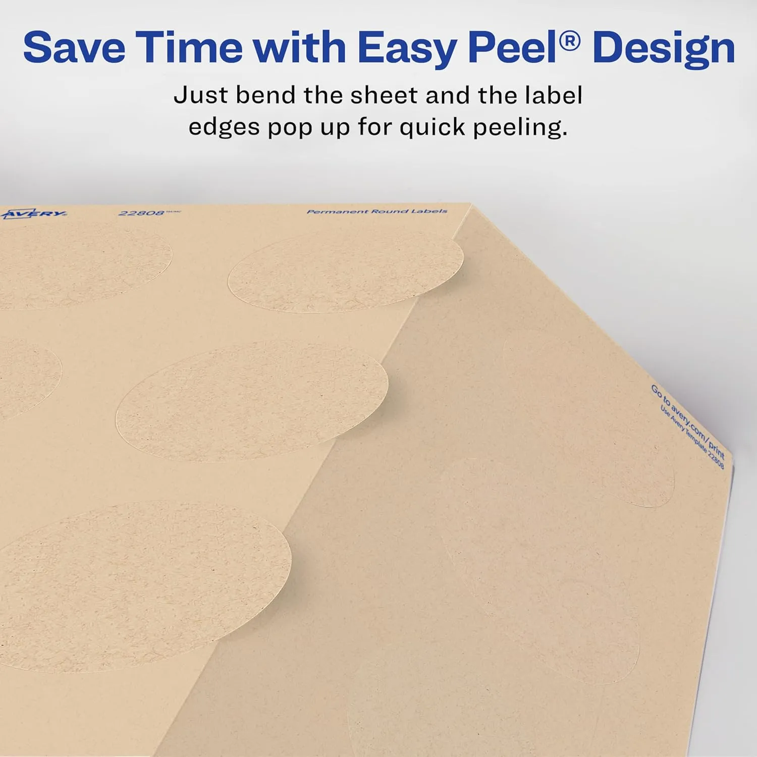 Avery Kraft Brown Round Labels with Sure Feed Technology, 2.5" Diameter, Print to The Edge, Laser/Inkjet Printable Labels, 5 Packs of 22808, 1,125 Total
