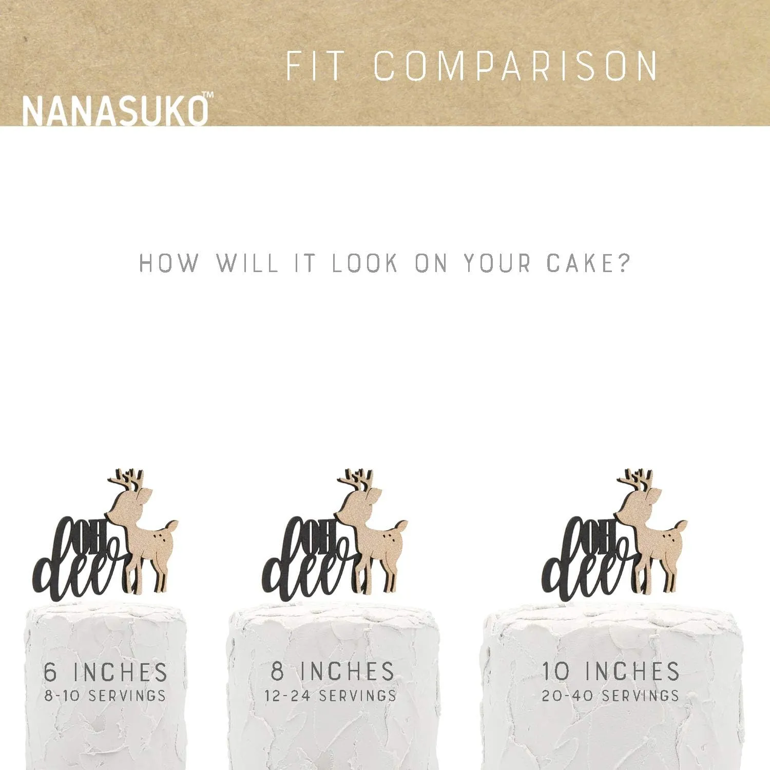 Baby Shower Cake Topper - oh deer - Double Sided Black Glitter with Champagne Buck - Premium Quality Made in USA