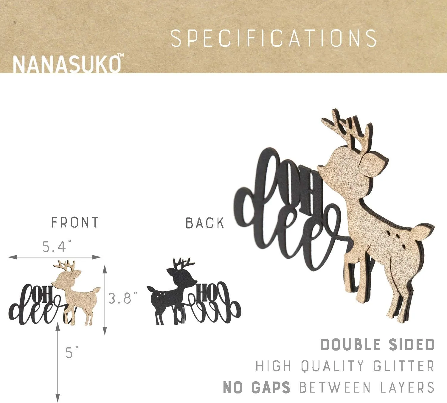 Baby Shower Cake Topper - oh deer - Double Sided Black Glitter with Champagne Buck - Premium Quality Made in USA