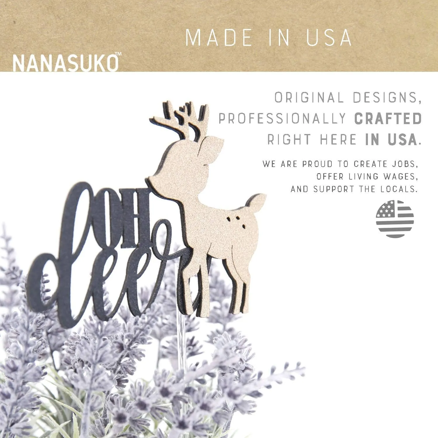 Baby Shower Cake Topper - oh deer - Double Sided Black Glitter with Champagne Buck - Premium Quality Made in USA