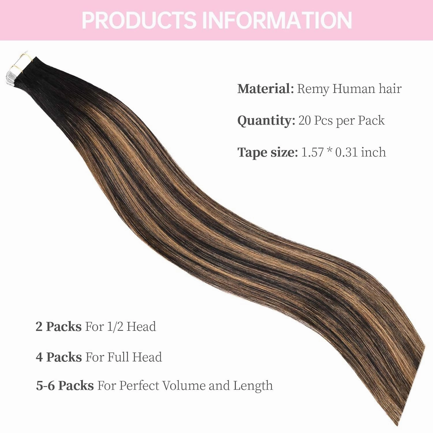Balayage Tape in Hair Extensions Human Hair, 20inch 20Pcs Natural Black to Chestnut Brown Balayage Tape ins Human Hair Extensions,Straight Silky 50g for Women Girls