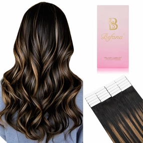 Balayage Tape in Hair Extensions Human Hair, 20inch 20Pcs Natural Black to Chestnut Brown Balayage Tape ins Human Hair Extensions,Straight Silky 50g for Women Girls