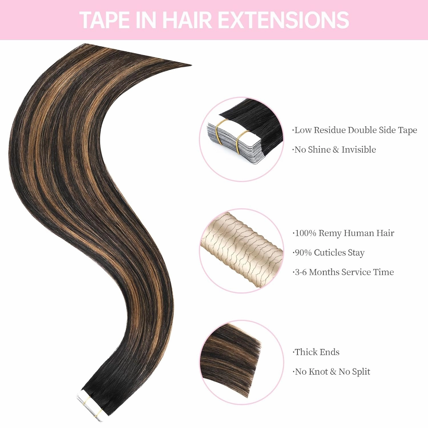 Balayage Tape in Hair Extensions Human Hair, 20inch 20Pcs Natural Black to Chestnut Brown Balayage Tape ins Human Hair Extensions,Straight Silky 50g for Women Girls