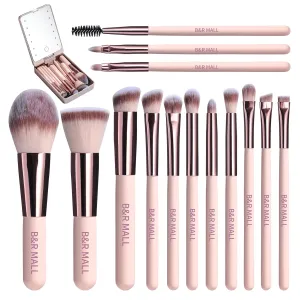 B&R MALL Premium Makeup Brush Set with LED Mirror – Supper soft Brushes for Flawless Foundation, Concealer, Eyeshadow & More | Lightweight, Versatile, Perfect for On-the-Go Touch-Ups (Champagne Gold)