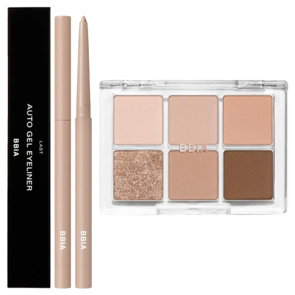 BBIA Last Auto Gel Eyeliner (13 PEANUT BEIGE)   Ready To Wear Eye Palette (02 MOOD BLUSH) Bundle Set