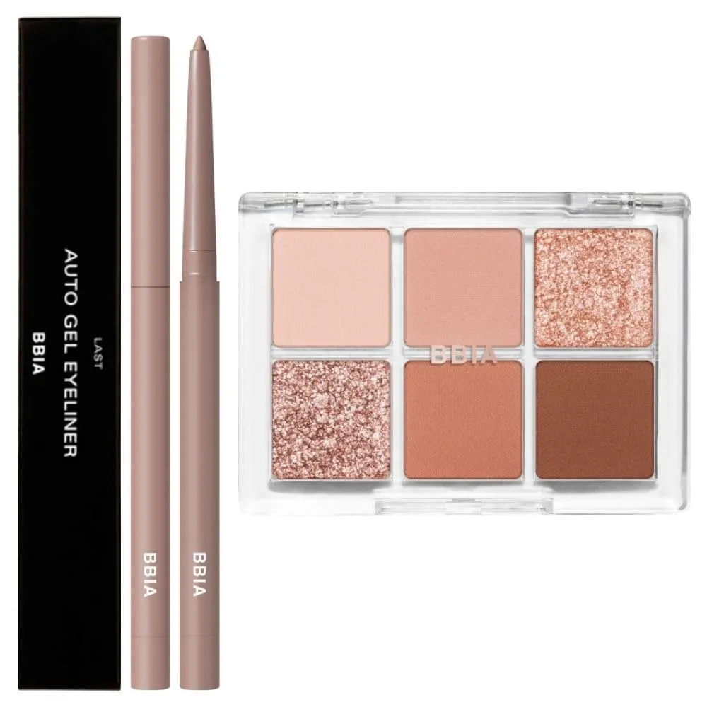 BBIA Last Auto Gel Eyeliner (14 ALMOND BEIGE)   Ready To Wear Eye Palette (03 DRY FLOWER) Bundle Set