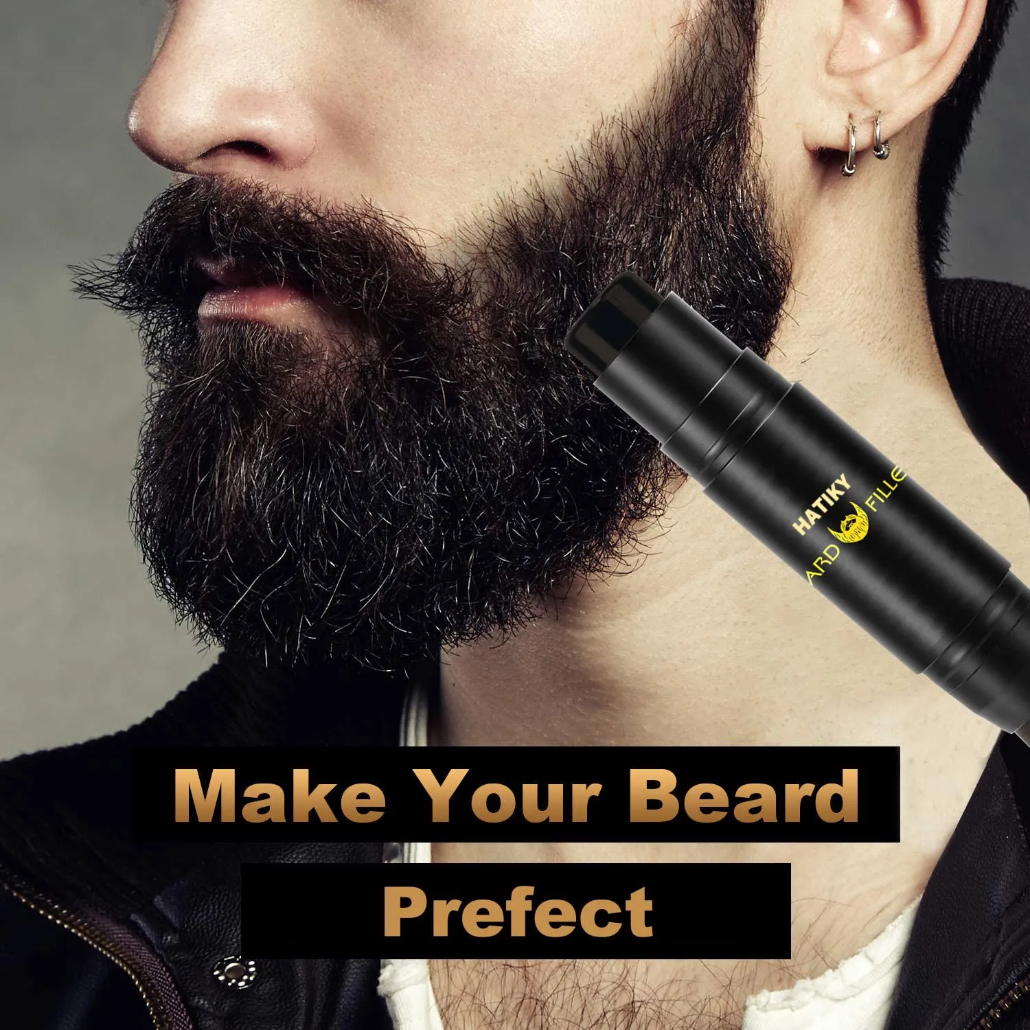Beard Pencil Filler for Men, Dark Brown, Stick - Natural Looking Beard, Moustache & Eyebrows, Long Lasting, Water & Sweat Proof