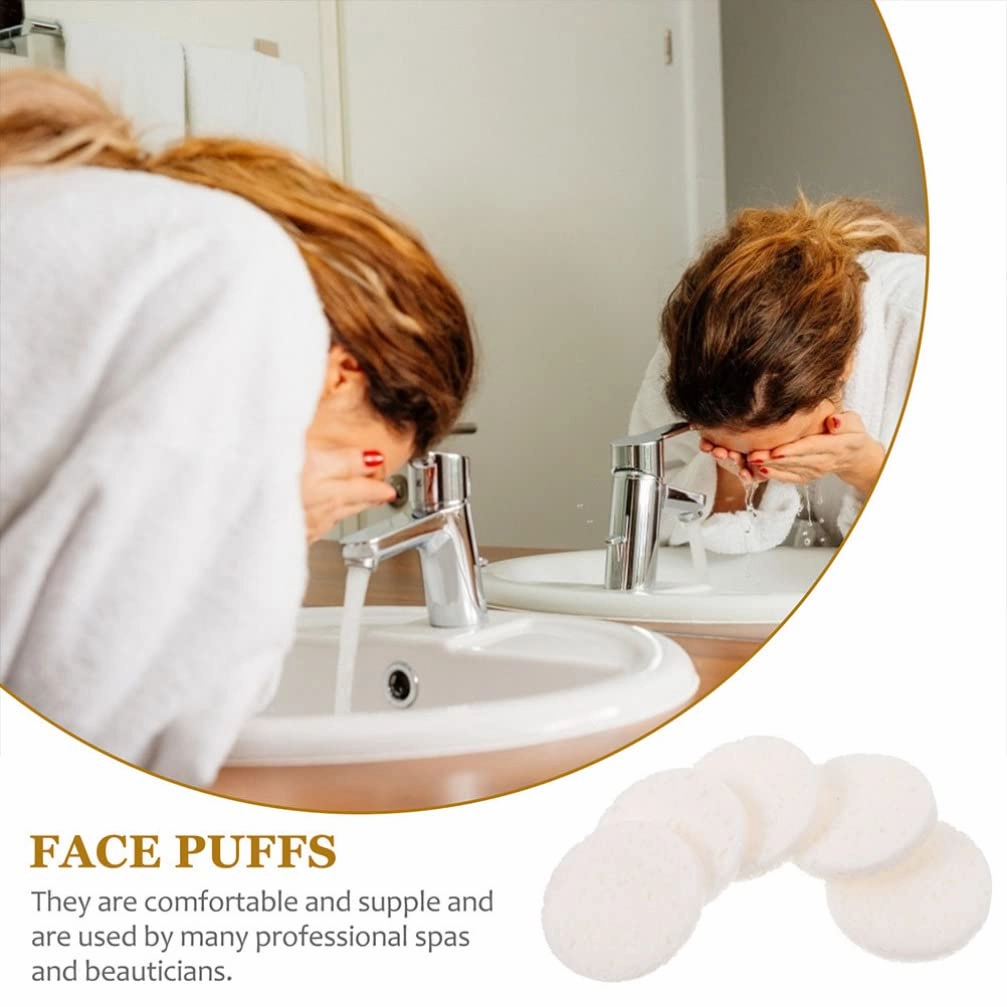 Beaupretty 40pcs Face Wash Face Puff Eye Makeup Remover Pads Face Sponge Puffs Exfoliating Facial Sponge Makeup Puff Comfortable Loofah Woman White Washbasin Simple Wood Pulp Cotton